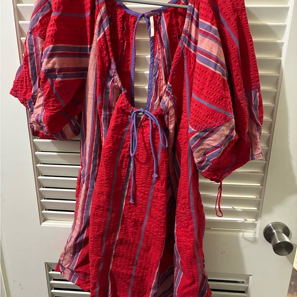 Free People Red and Purple Striped Blouse